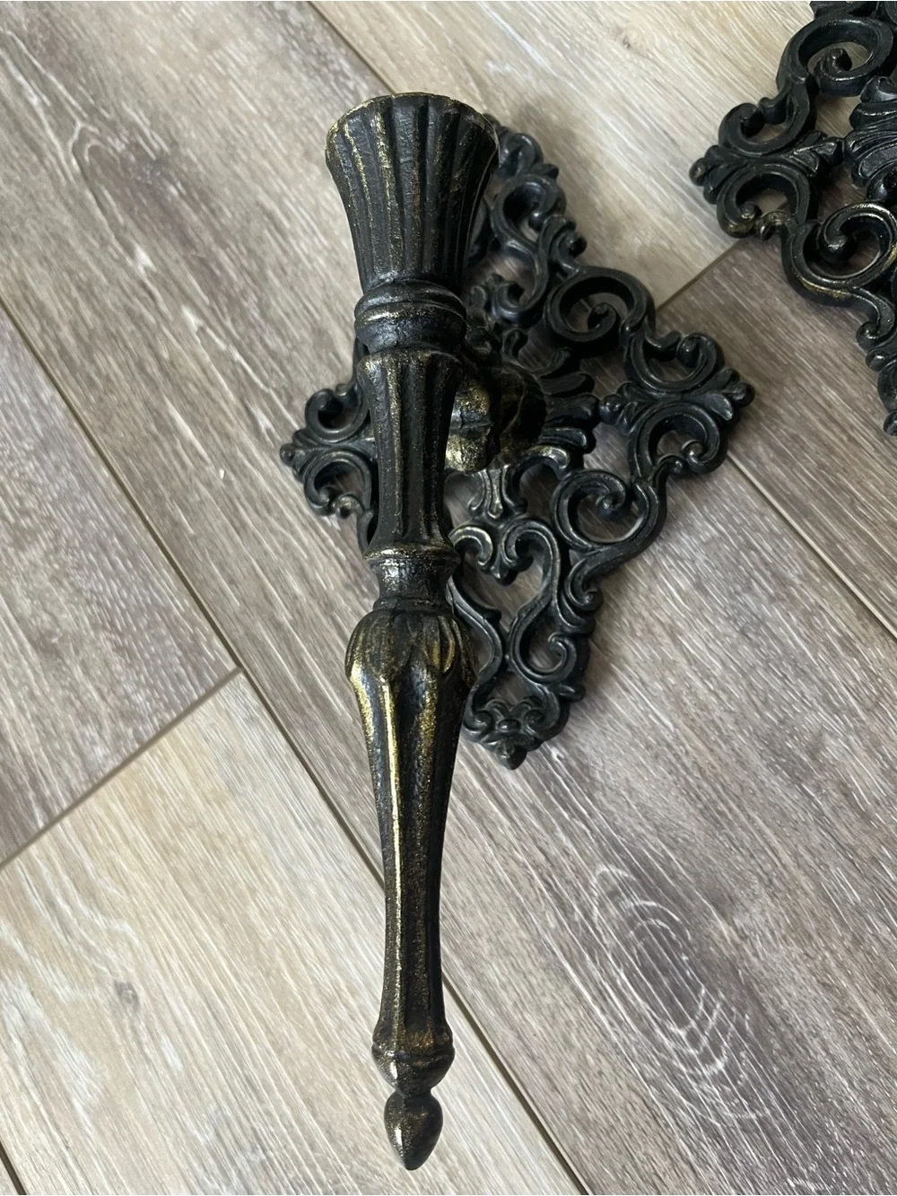 Antique-Style Black set of 2 metal Wall Sconces - Elegant  Candle Holders
